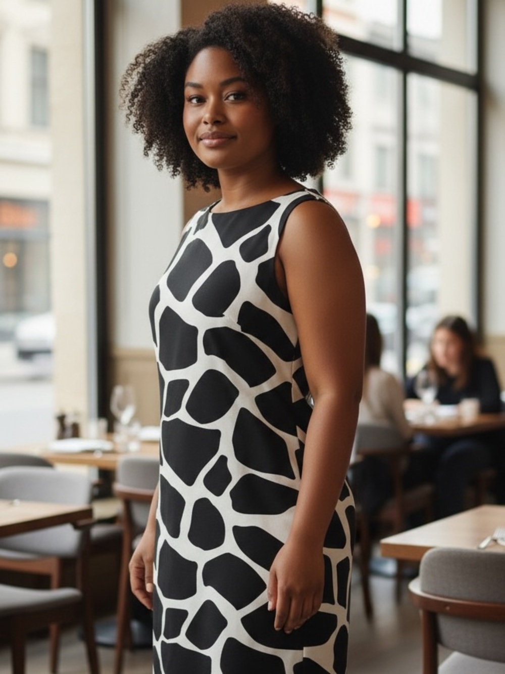 Talbots 100% Silk Black and White Graphic Shift Midi Dress